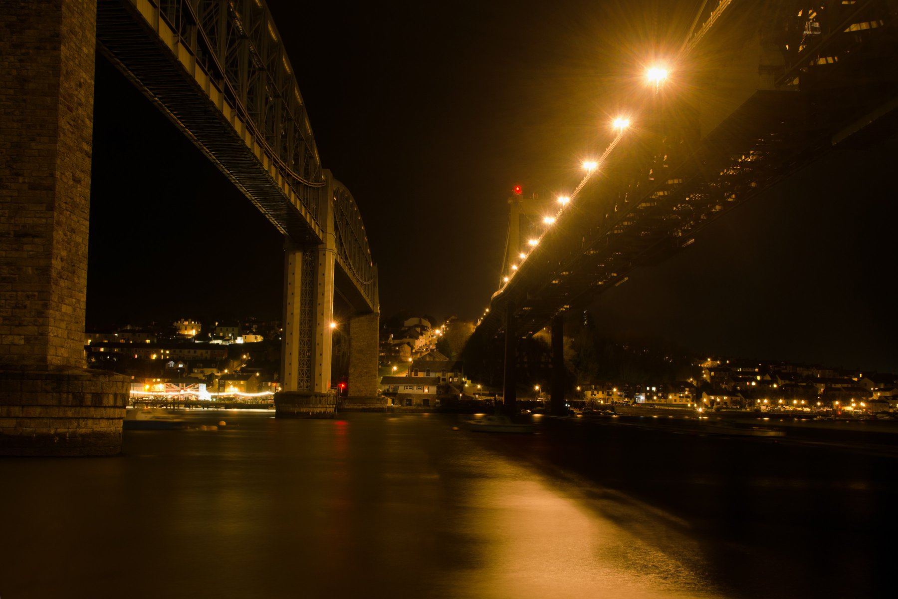 Night View of the Two Bridges From St Budeaux